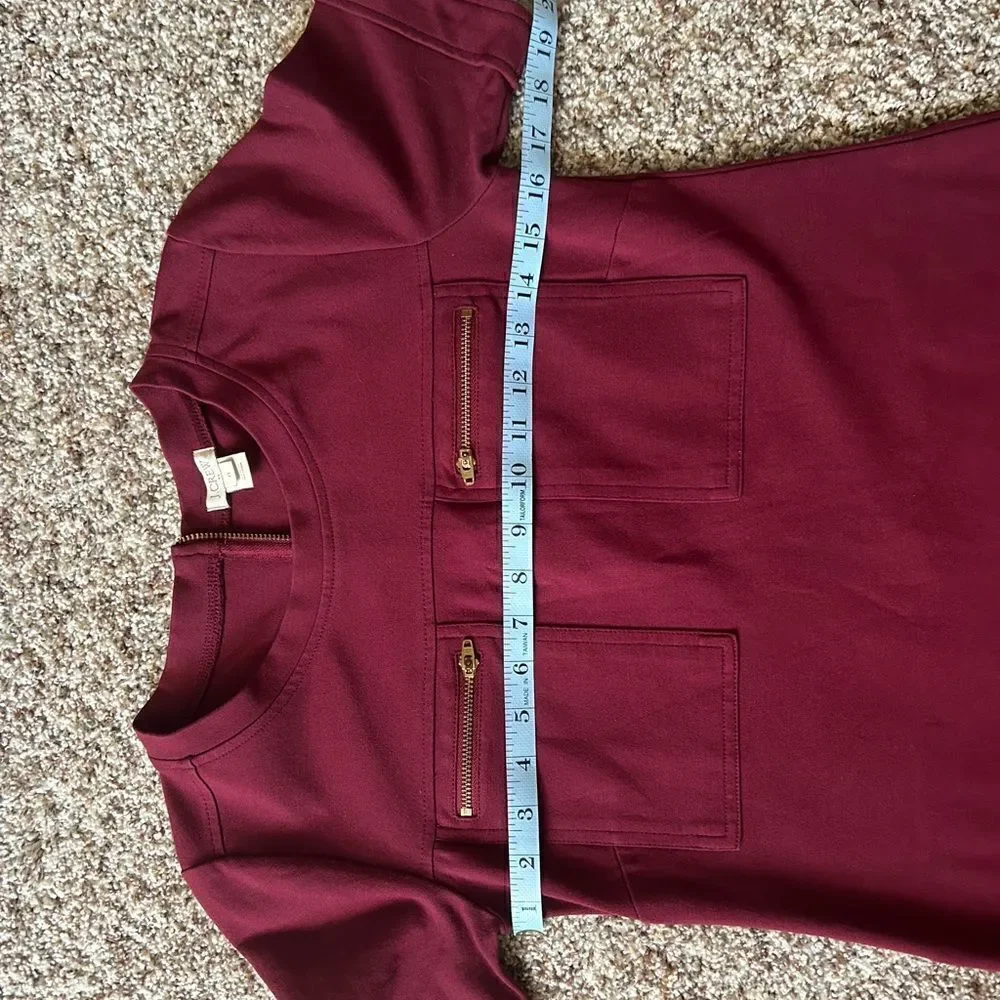 J. Crew Zipper Ponte Shift Dress in Burgundy Size 0 Spandex/Viscose Blend